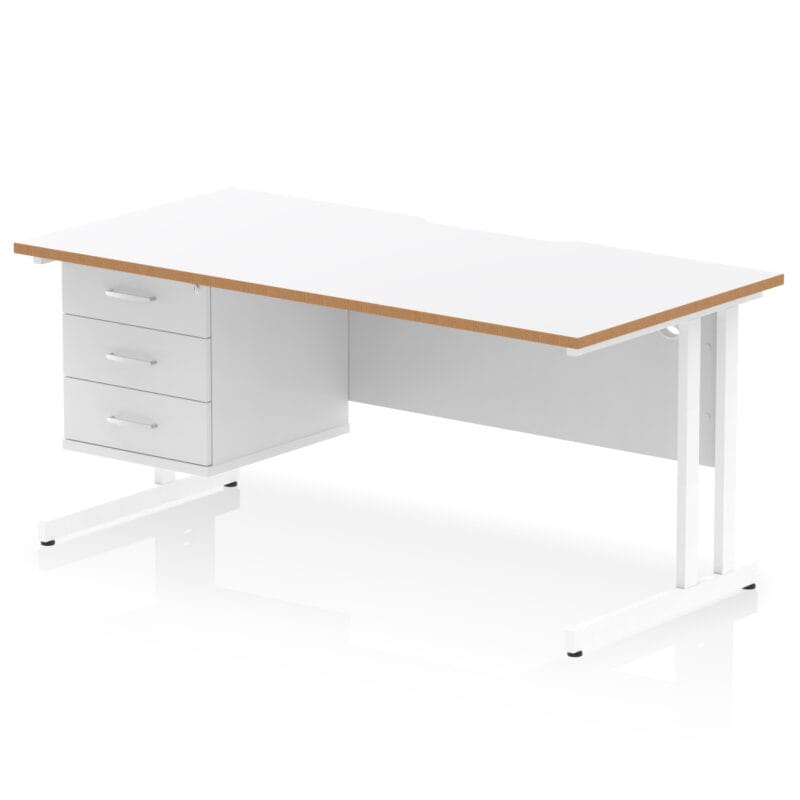 Impulse Scalloped Edge 1600mm Cable Managed Straight Desk With Single Fixed Pedestal - Image 2