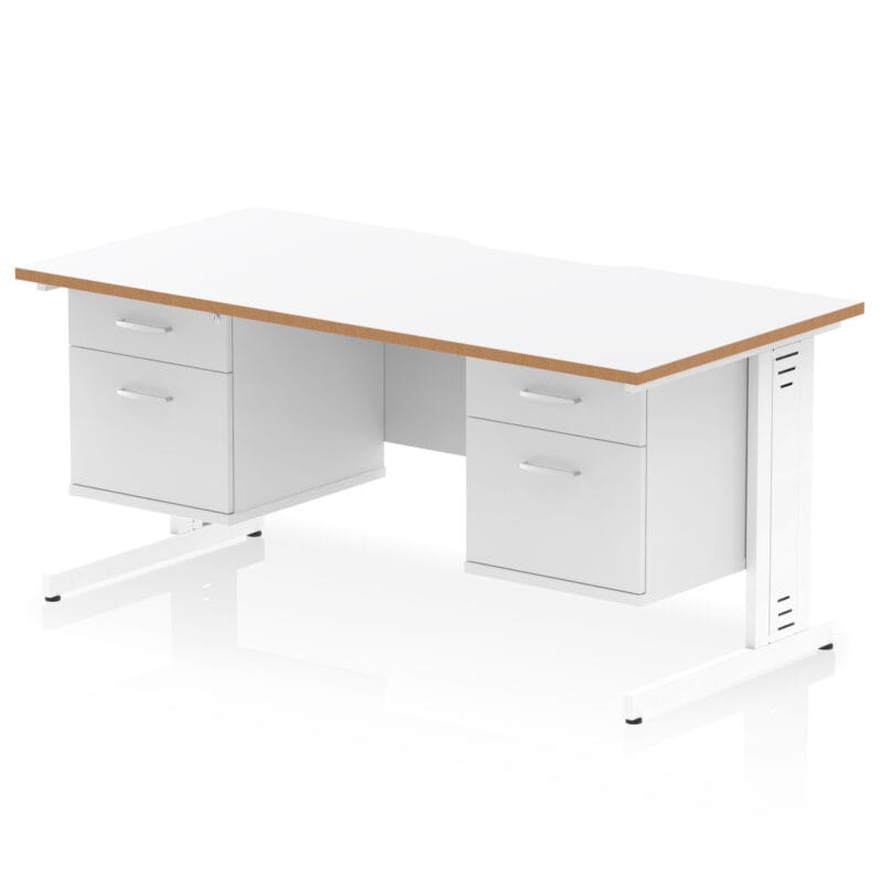 Impulse Scalloped Edge 1600mm Cable Managed Straight Desk With Two Fixed Pedestal - Image 2