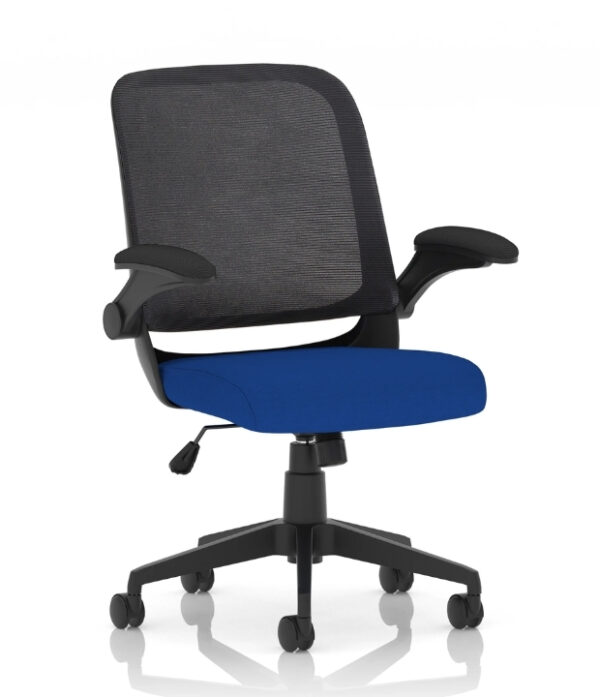 adjacent view blue seat of crew task mesh chair on workplace design uk